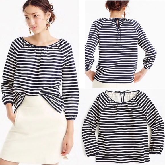 J. Crew Stripes Navy & White Blouse Size: M - Picture 3 of 11